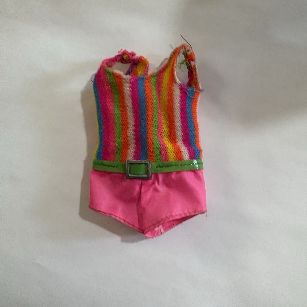 1965 Barbie Francie Swimsuit Bathing Suit Stripes Green Belt TNT Mattel